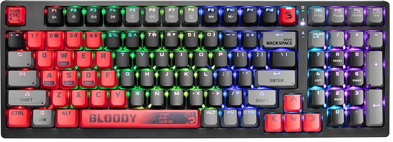 Klaviatūra žaidimams A4Tech Bloody S98 Sports BLMS Raudona Plus su laidu mechaninė su pašvietimu juoda