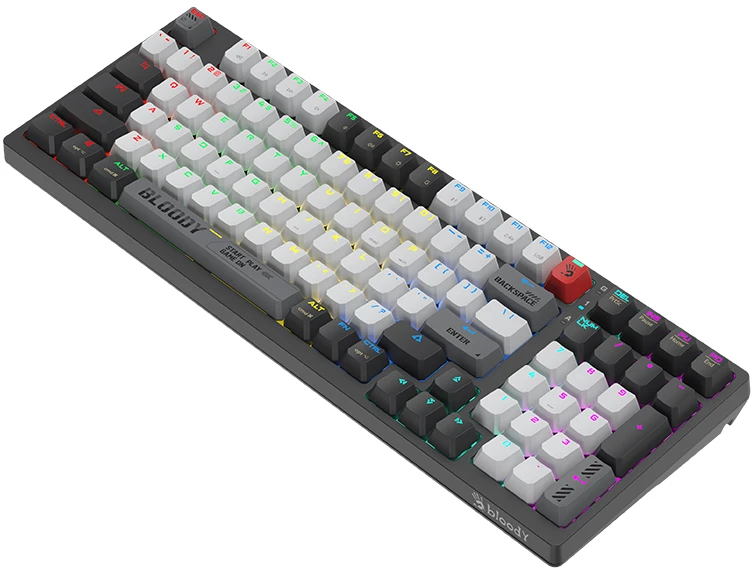Klaviatūra žaidimams A4Tech Bloody WS98 BLMS Raudona Plus belaidė mechaninė su pašvietimu pilka