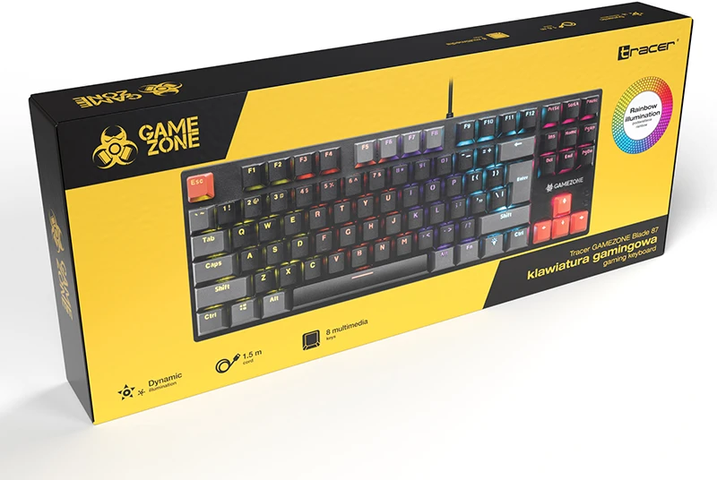 Klaviatūra žaidimams Tracer GameZone Blade 87 su laidu mechaninė su pašvietimu juoda-pilka