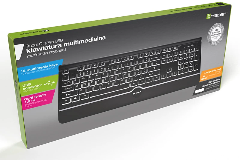Klaviatūra žaidimams Tracer OFIS PRO su laidu membraninė su pašvietimu (na balta ir) juoda