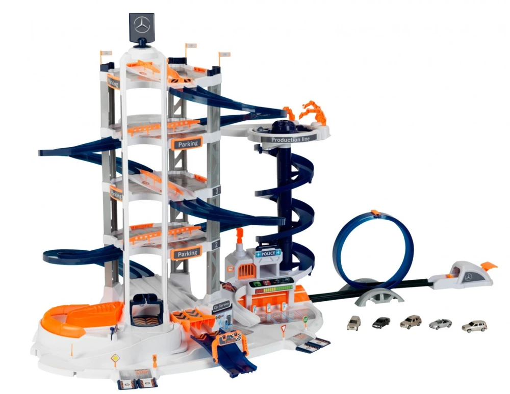 Klein Žaislinis Mercedes Benz daugiaaukštis parkingas 5 lygiai