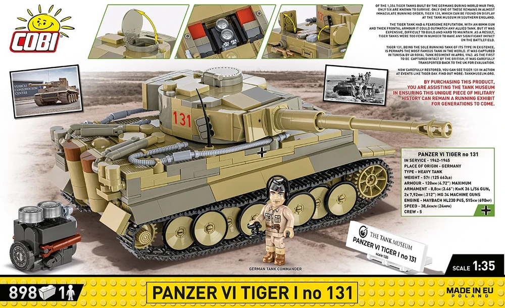 COBI Panzer VI Tiger I Nr.131 konstruktorius, 1:35, 898 detalių