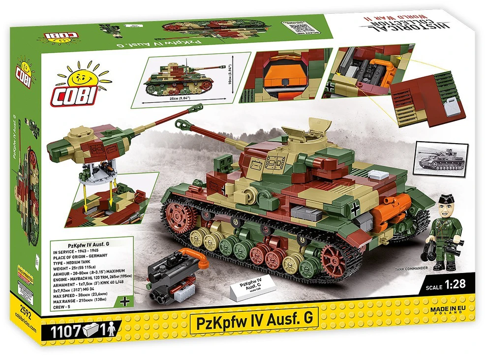 Cobi Konstruktoriaus kaladėlės WWII PZKPFW IV AUSF.G, 1107 kaladėlių