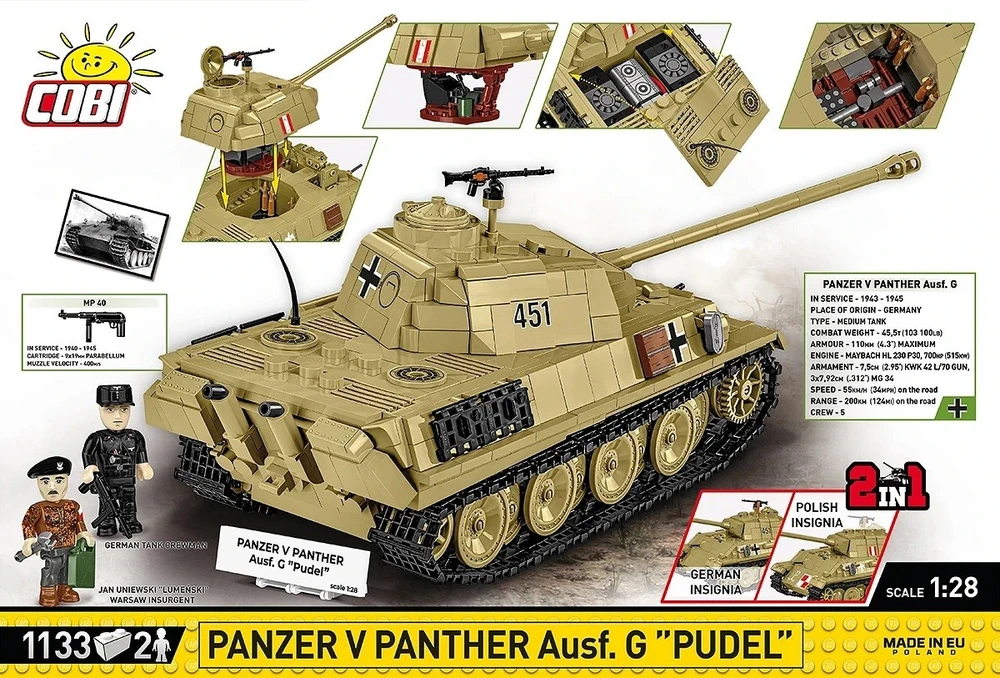 Cobi Konstravimo rinkinys Panzer V PANTHER Ausf.G Pudel, 1133 detalės