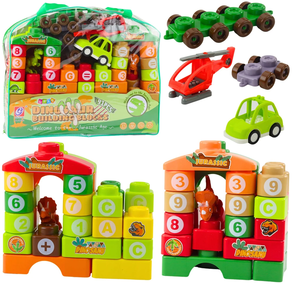 Lean Toys Dinozaurų Tematikos kaladėlės su Raidėmis ir Skaičiais, 91 vnt.