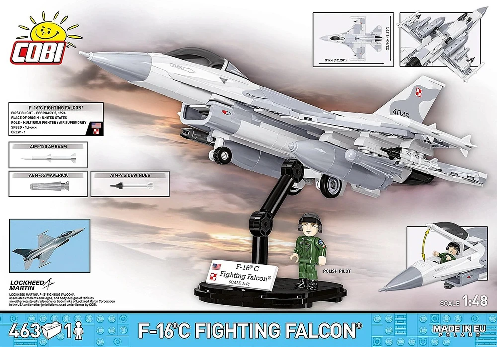 Cobi Klocki F-16c kovos sakalas blokuoja 463 blokus