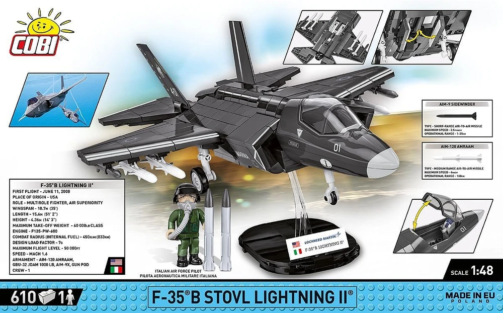 Cobi Klocki F-35b „Stovl Lightning II“ 610 blokų
