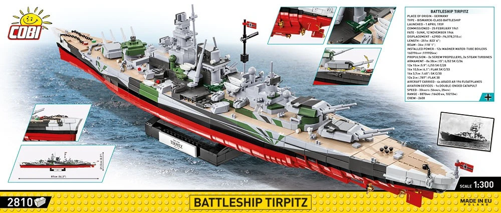 COBI Tirpitz karo laivas konstruktorius 1:300, 2810 detalių