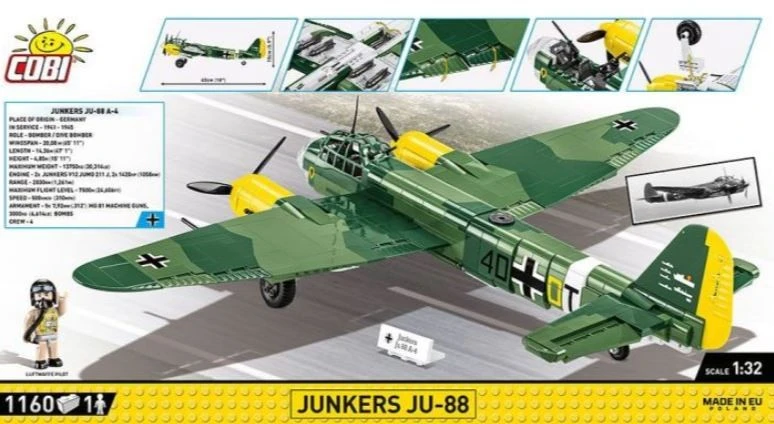 Cobi Klocki Junkers Ju-88 konstravimo kaladėlės, 1160 detalių