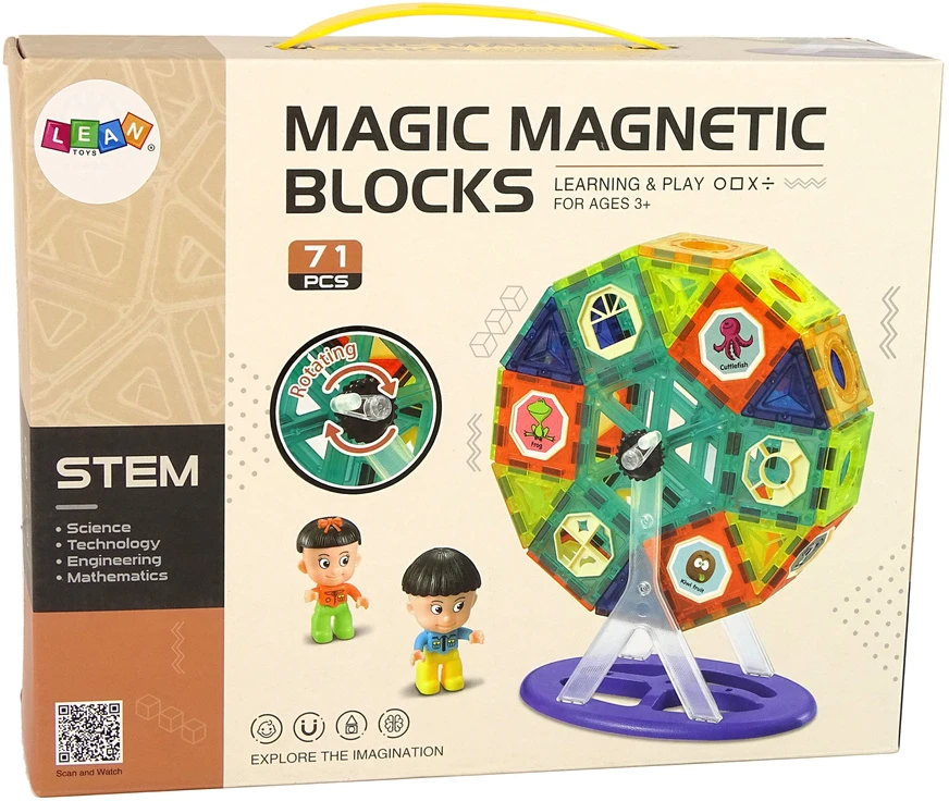 Lean Toys Magnetinės kaladėlės 71 vnt.