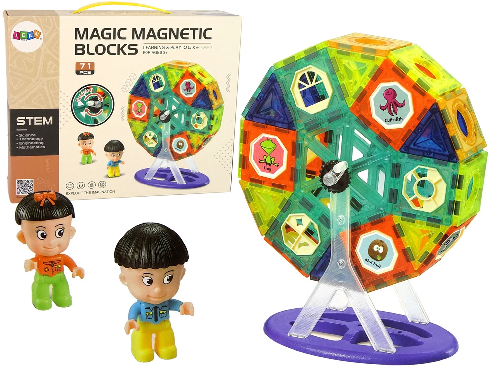 Lean Toys Magnetinės kaladėlės 71 vnt.