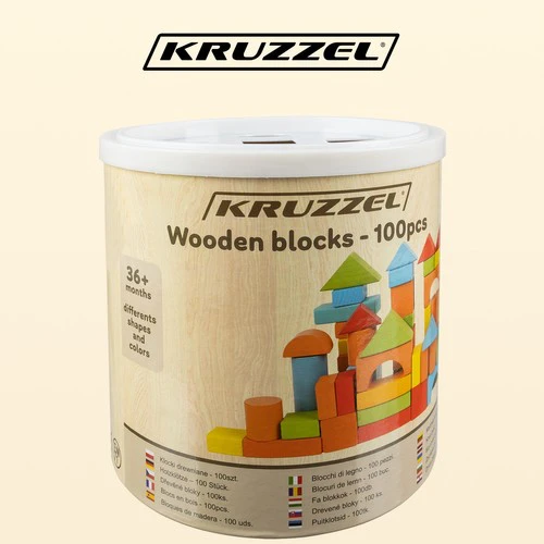 Medinių kaladėlių rinkinys Kruzzel, 100 vnt.