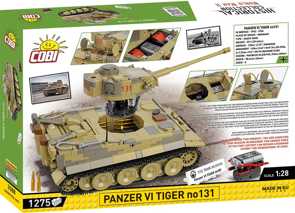 COBI konstruktorius Panzer VI Tiger 131, 1:28, 1275 detalių tankas