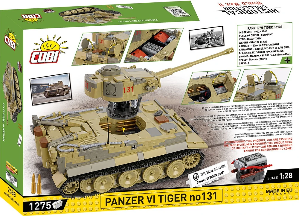 COBI konstruktorius Panzer VI Tiger 131, 1:28, 1275 detalių tankas