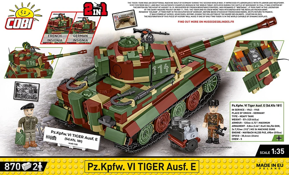 Cobi Klocki Pz.kpfw blokuoja vi tiger ausf. e 870 blokų