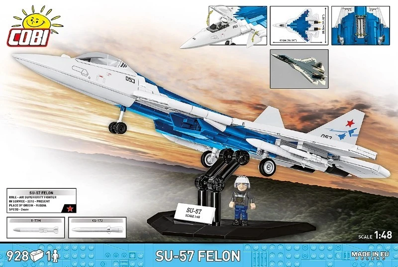 Cobi Klocki Su-57 „Felon“ konstravimo kaladėlės, 928 vnt.