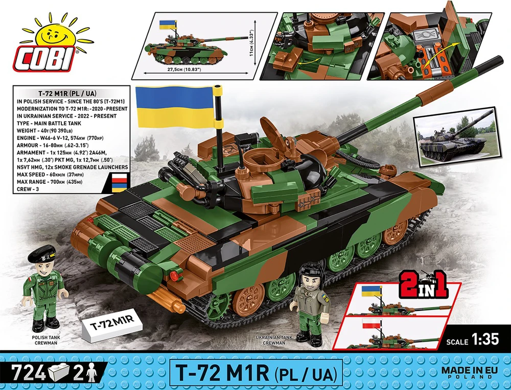 COBI 2624 Ginkluotųjų pajėgų T-72M1R tankas (PL/UA) 724 blokai