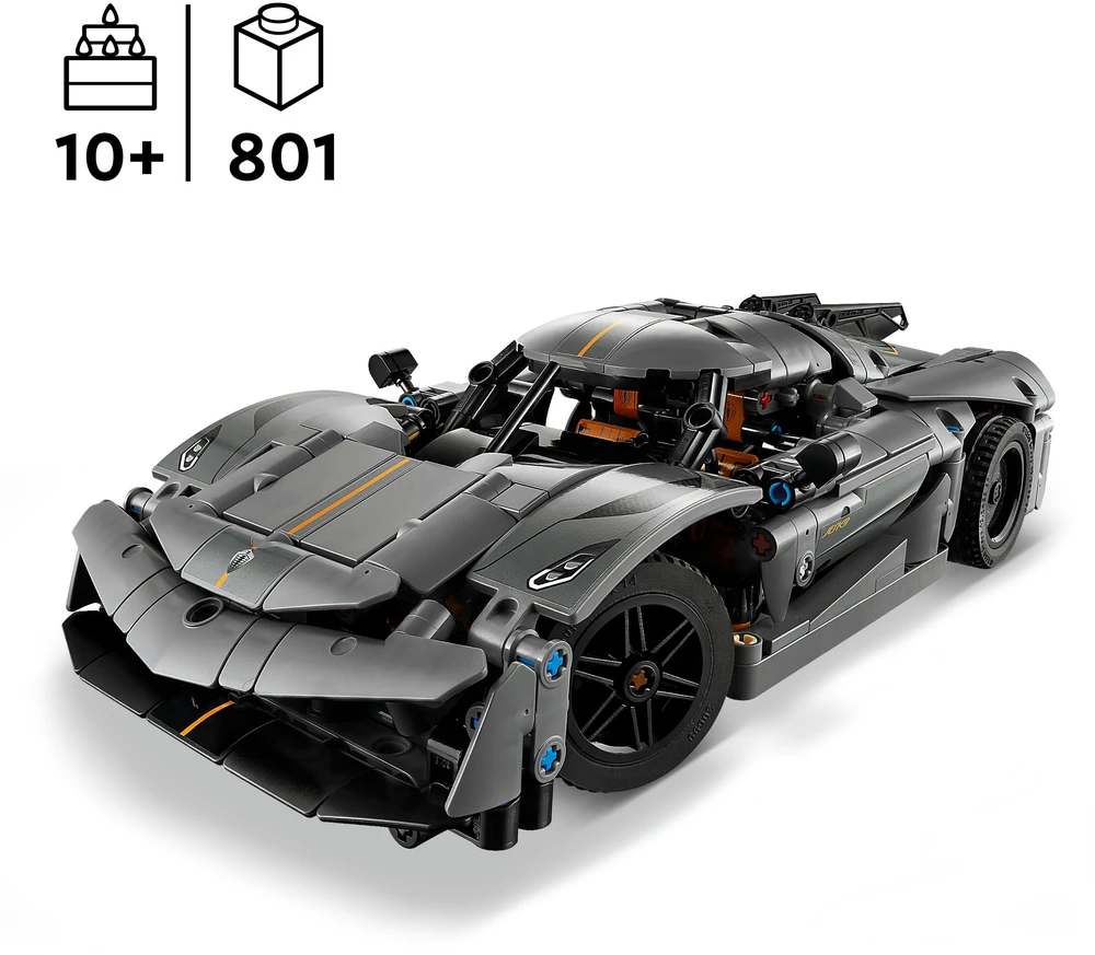 Klocki „Technic 42173“ pilkas hiperautomobilis „Koenigsegg Jesko Absolute“