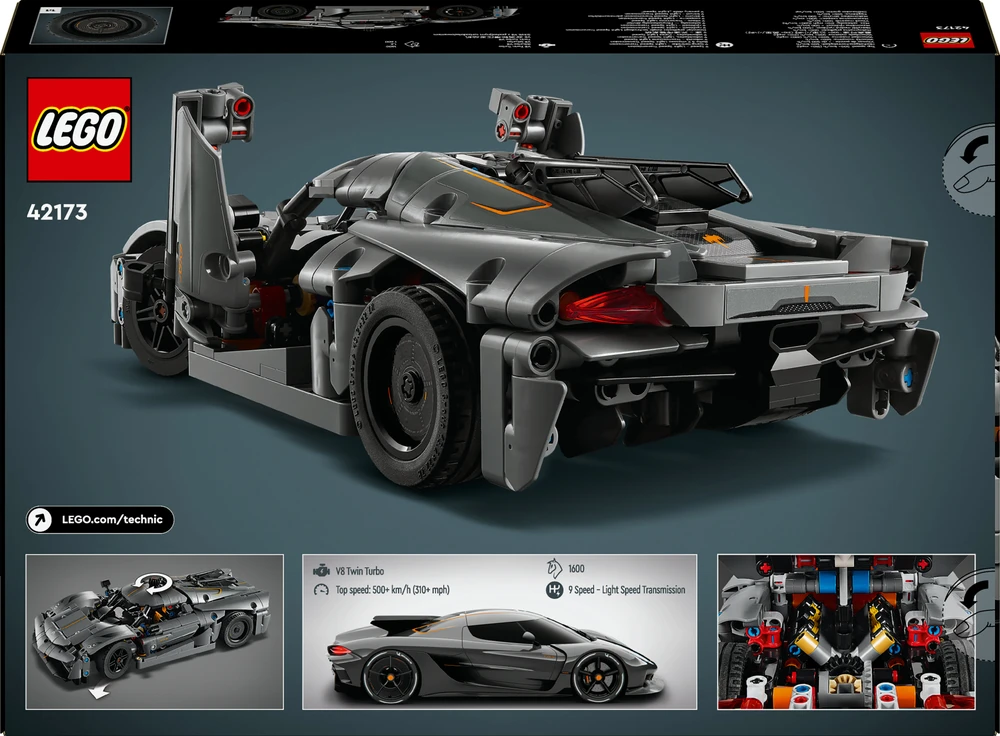 Klocki „Technic 42173“ pilkas hiperautomobilis „Koenigsegg Jesko Absolute“