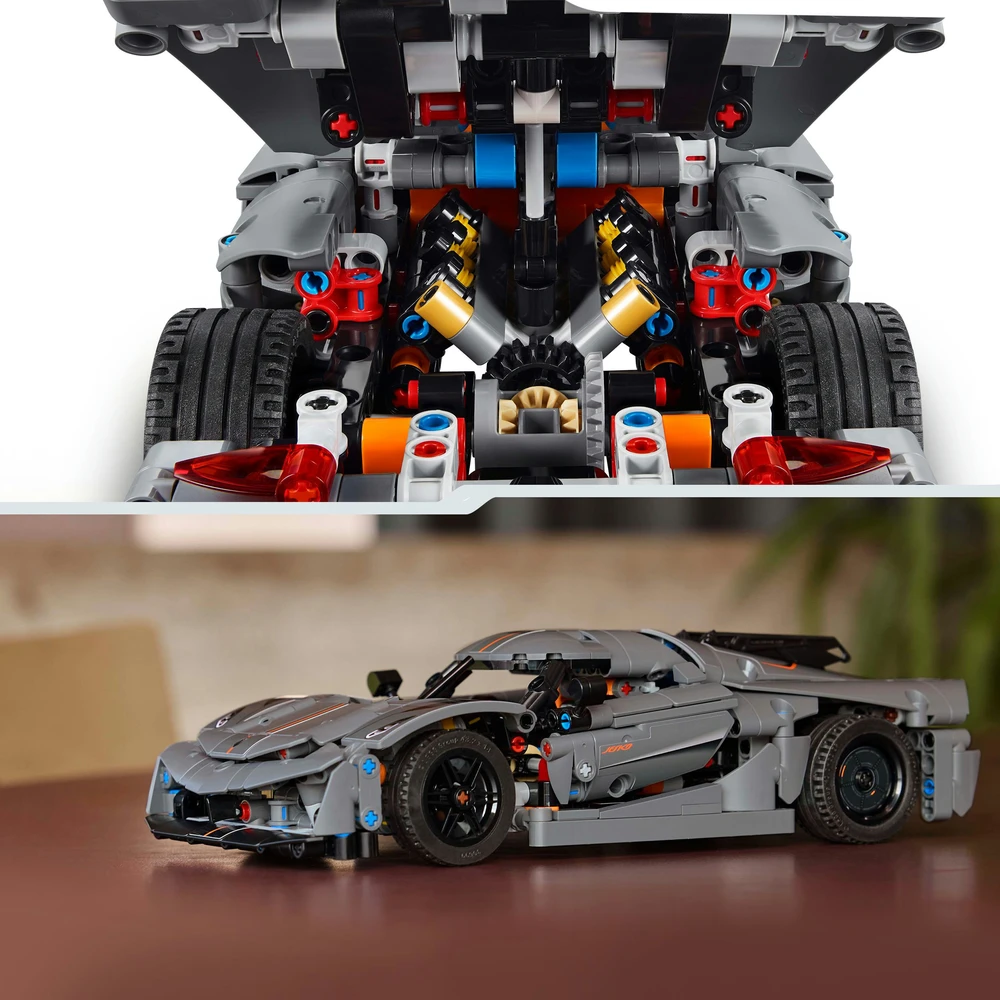 Klocki „Technic 42173“ pilkas hiperautomobilis „Koenigsegg Jesko Absolute“