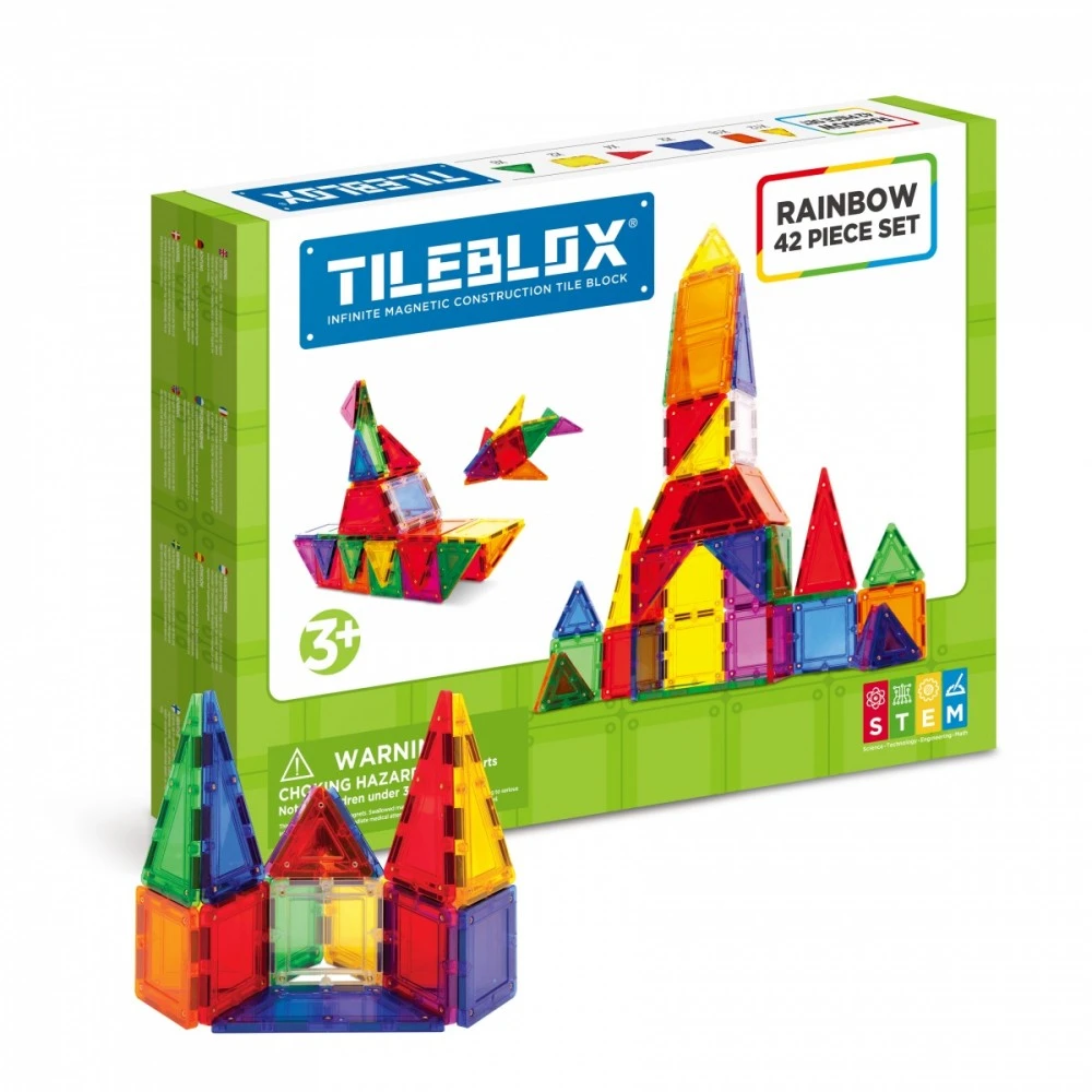 Magformers Klocki „Tileblox“ magnetinių kaladėlių vaivorykštės rinkinys, 42 dalys