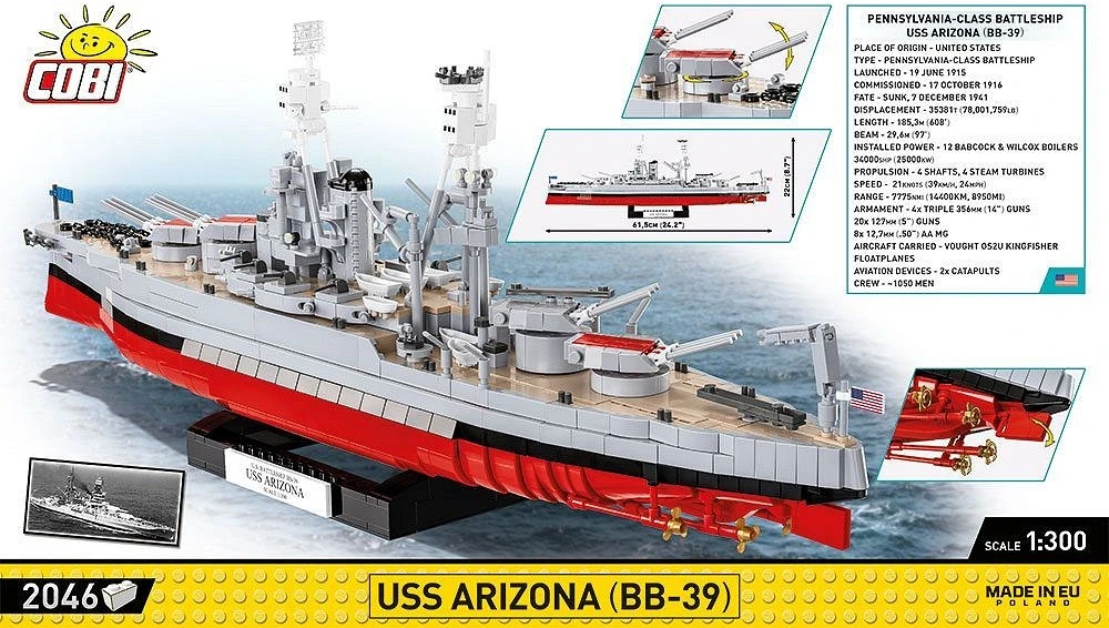 Cobi USS Arizona BB-39 Konstruktoriaus Rinkinys su 2046 Dalimis