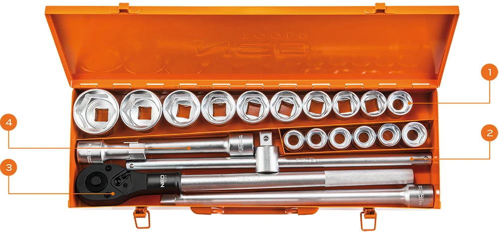 Klucze Antgalių rinkinys Neo 3/4", 21 vnt