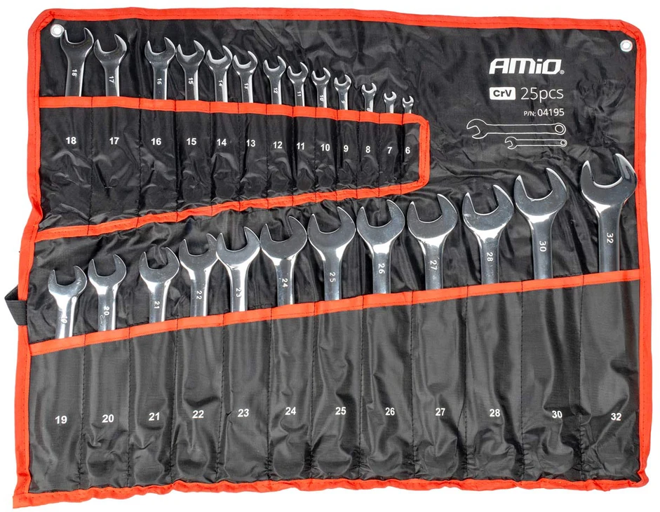 Žiedinių ir plokščių raktų rinkinys, 25 vnt., 6–32 mm, CRV AMIO-04195