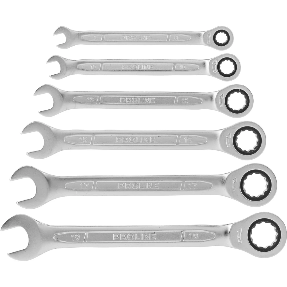 Klucze Atviri raktai su terkšle, 6 vnt. rinkinys (8-19 mm), CRV, Proline