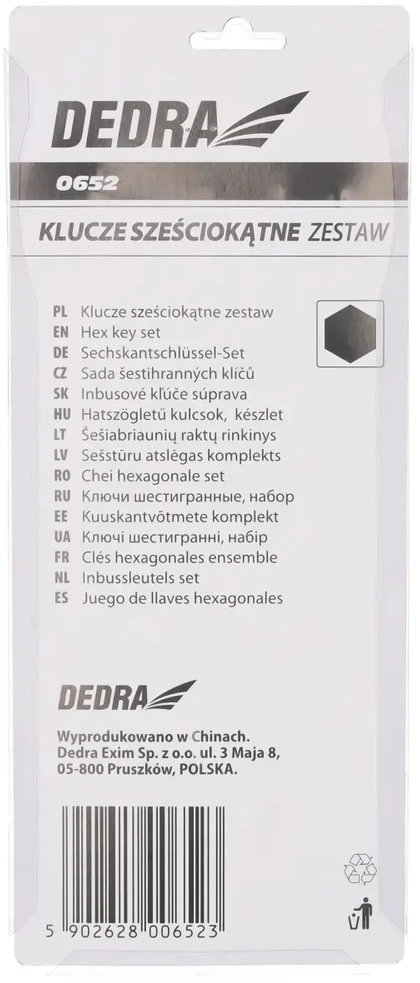 Raktai eiakampiai 9vnt 1510mm DEDRA