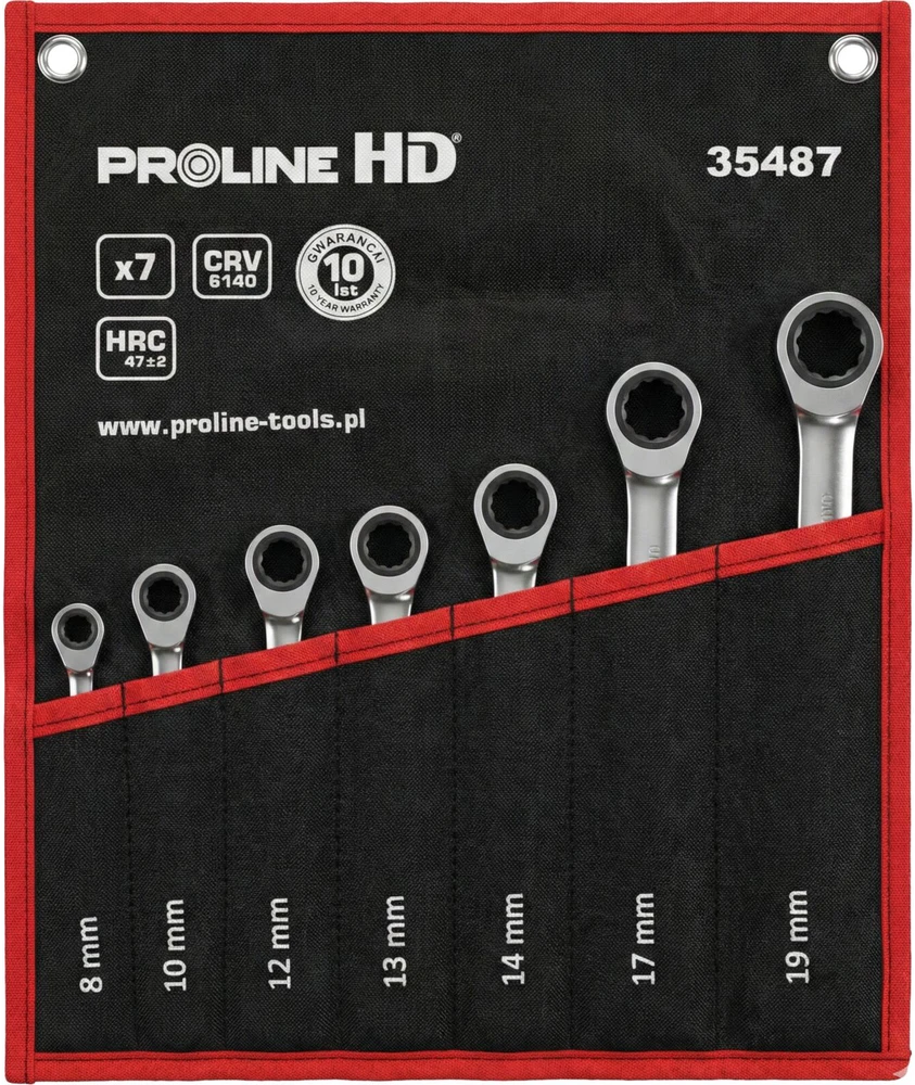 Klucze Terkšliniai atviri raktai, 7 vnt. (8-19 mm), CV, proline "HD"