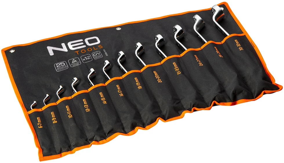 Neo Tools Klucze Raktai su išlenktais žiedais, 6–32 mm, 12 vnt. rinkinys