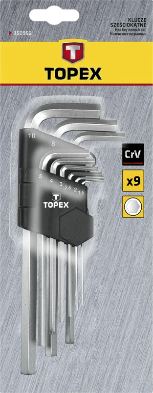 Klucze Topex Rinkinys šešiabriauniai raktai tipo L 1,5-10mm 9 vnt. (35D956)