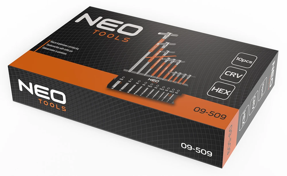 Neo Tools Klucze Smeigtukų raktai 2-10 mm, 10 vnt. rinkinys lentynėlėje