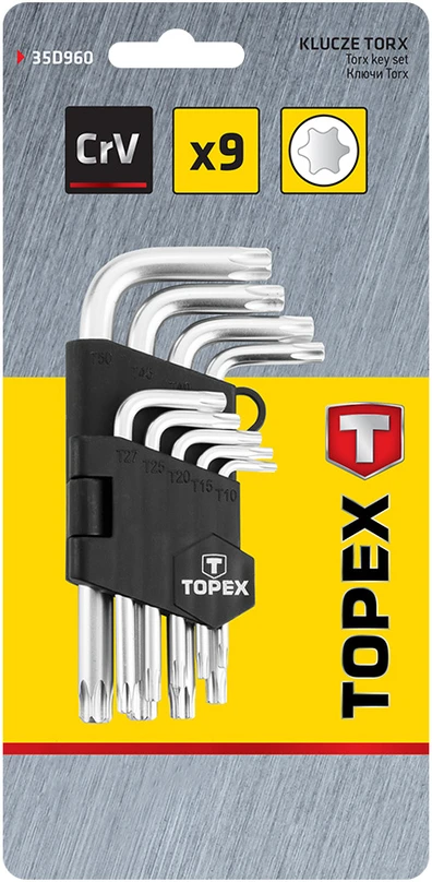 Klucze Topex Torx raktų rinkinys, tipas L T10-T50 9 vnt. 35D960