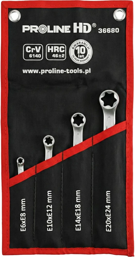 Klucze Torx žiediniai raktai, 4 vnt. rinkinys, E6-E24, proline "hd"