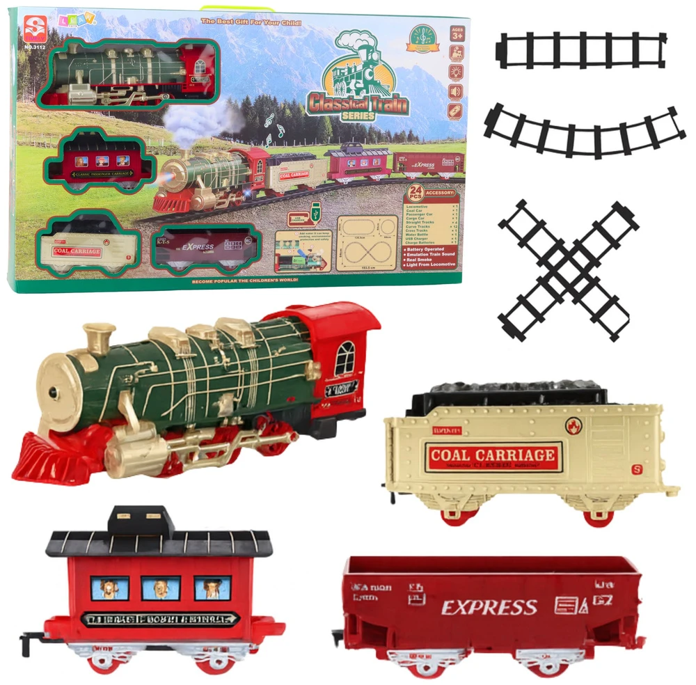 Lean Toys Elektrinis traukinys su šviesomis ir garais, 24 vnt.