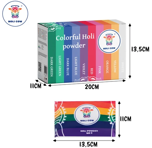 Holi spalvų miltelių rinkinys 10 x 100 g Holi Cow 27334