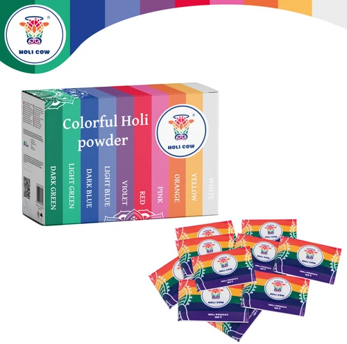 Holi spalvų miltelių rinkinys 10 x 100 g Holi Cow 27334