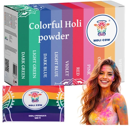 Holi spalvų miltelių rinkinys 10 x 100 g Holi Cow 27334