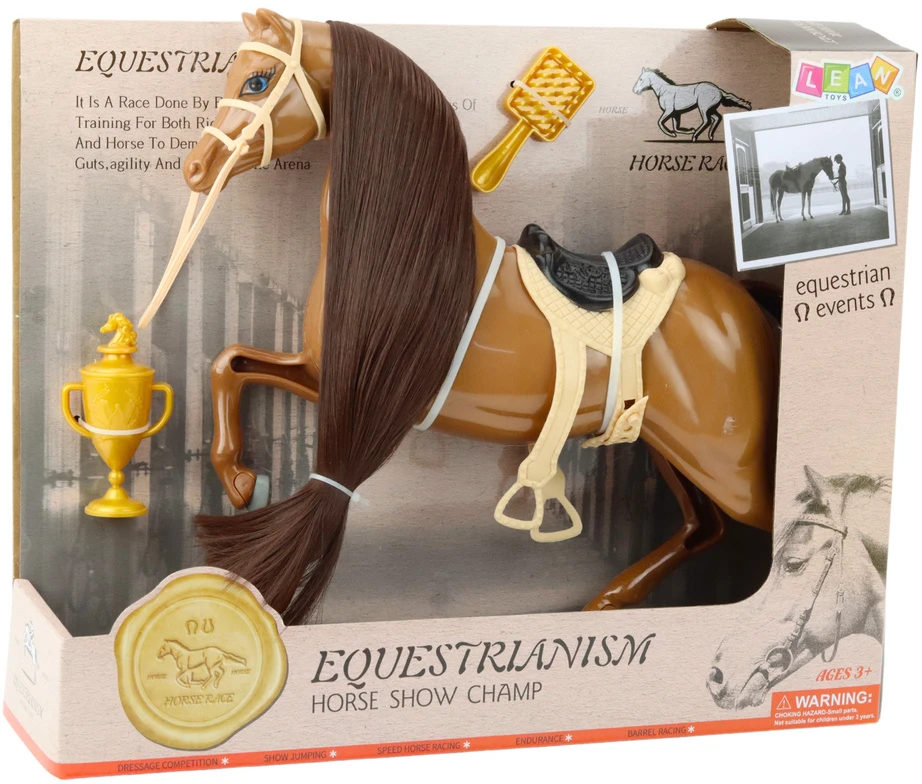 Lean Toys Žirgas su ilgais karčiais ir aksesuarais vaikams