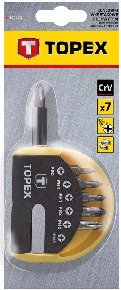 Koncówki Antgaliai atsuktuvui Philips, kryžminiai su laikikliu Topex, 7vnt.
