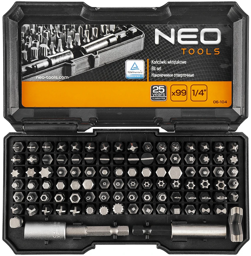 Neo Tools Koncówki Atsuktuvų antgalių rinkinys su laikikliu, 99 vnt.