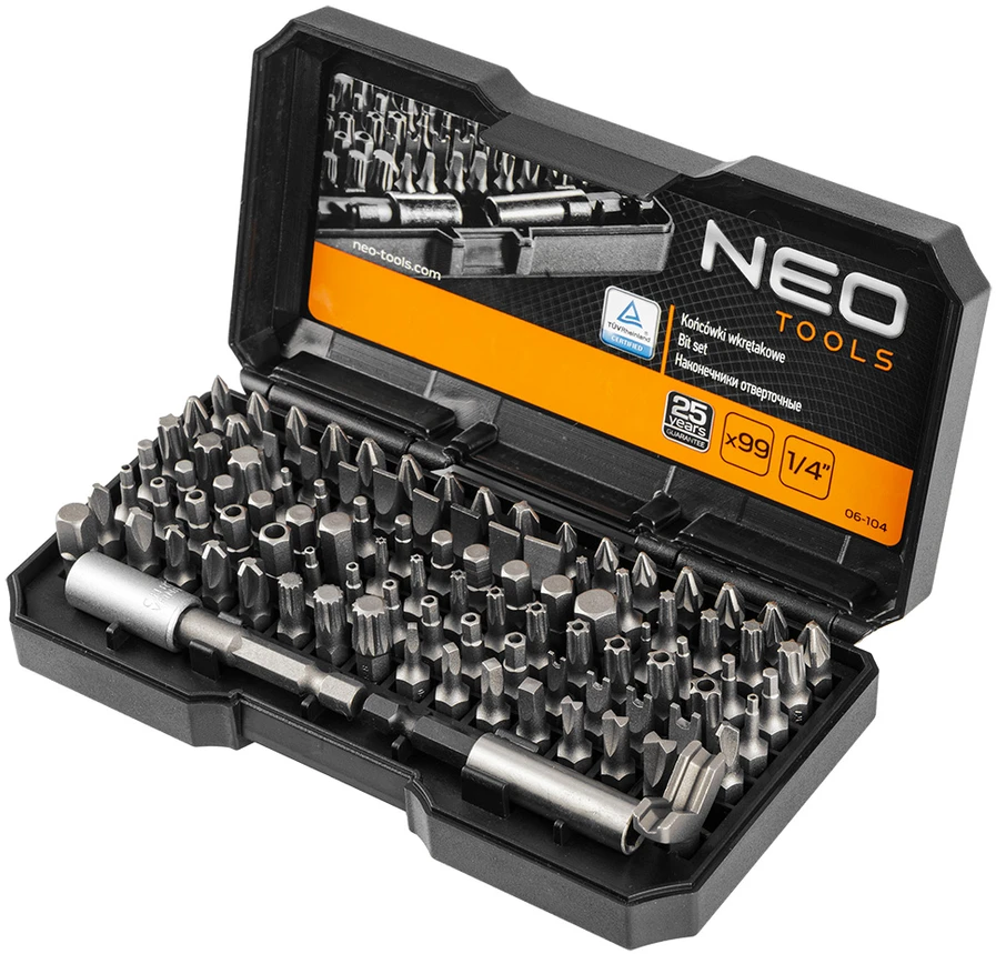 Neo Tools Koncówki Atsuktuvų antgalių rinkinys su laikikliu, 99 vnt.