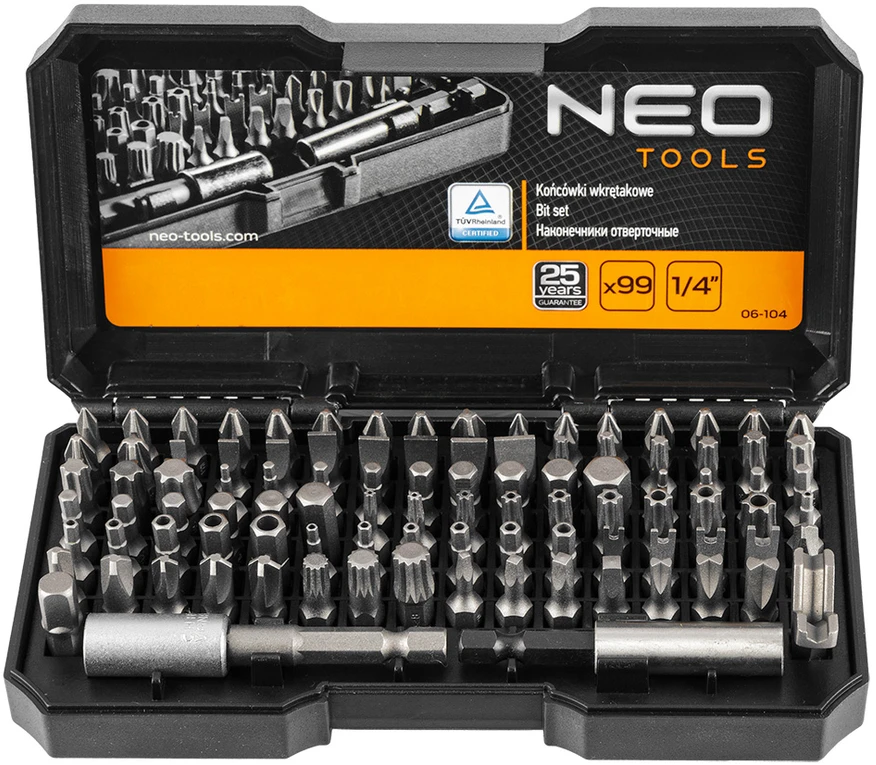 Neo Tools Koncówki Atsuktuvų antgalių rinkinys su laikikliu, 99 vnt.