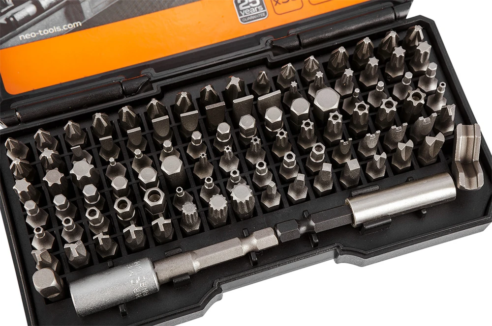Neo Tools Koncówki Atsuktuvų antgalių rinkinys su laikikliu, 99 vnt.