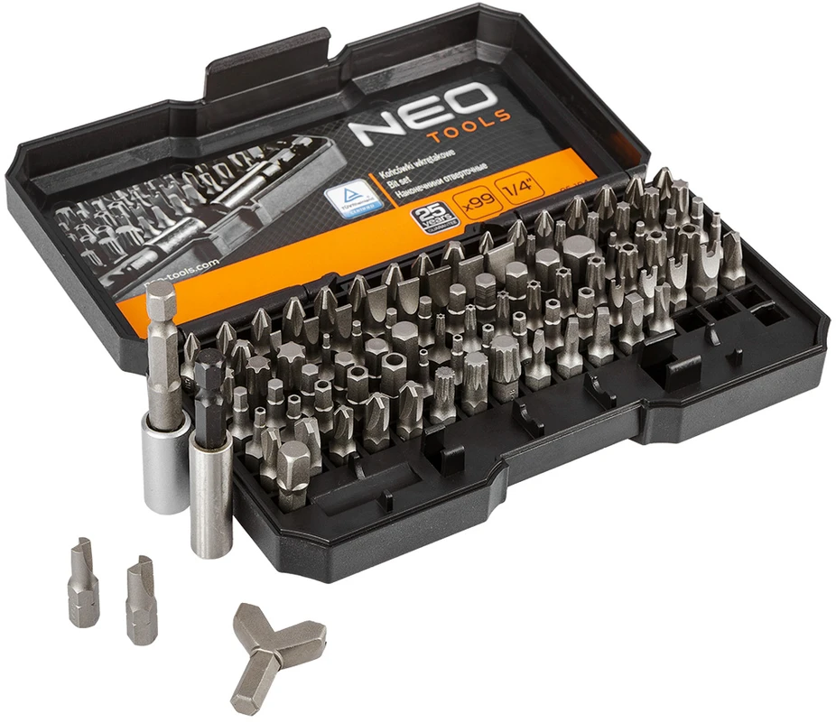 Neo Tools Koncówki Atsuktuvų antgalių rinkinys su laikikliu, 99 vnt.