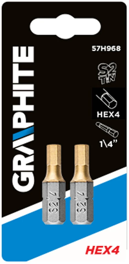 Koncówki HEX4.0 x 25 mm atsuktuvo antgaliai, 2 vnt.
