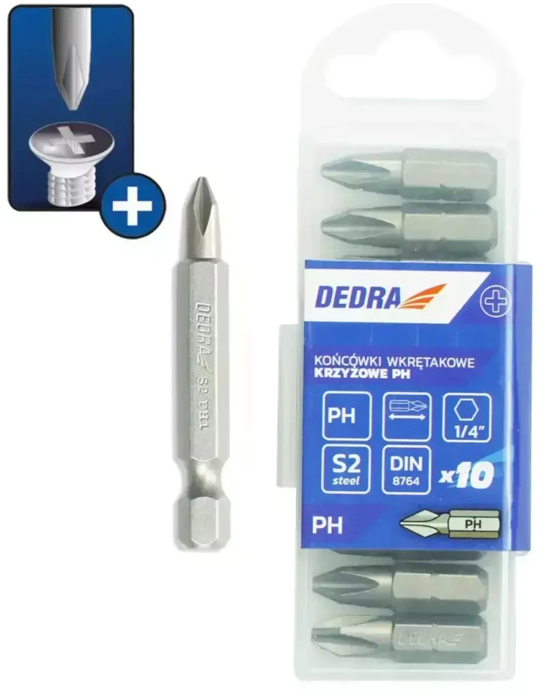 Dedra Atsuktuvo antgaliai Phillips PH2x50mm10vnt plast deute