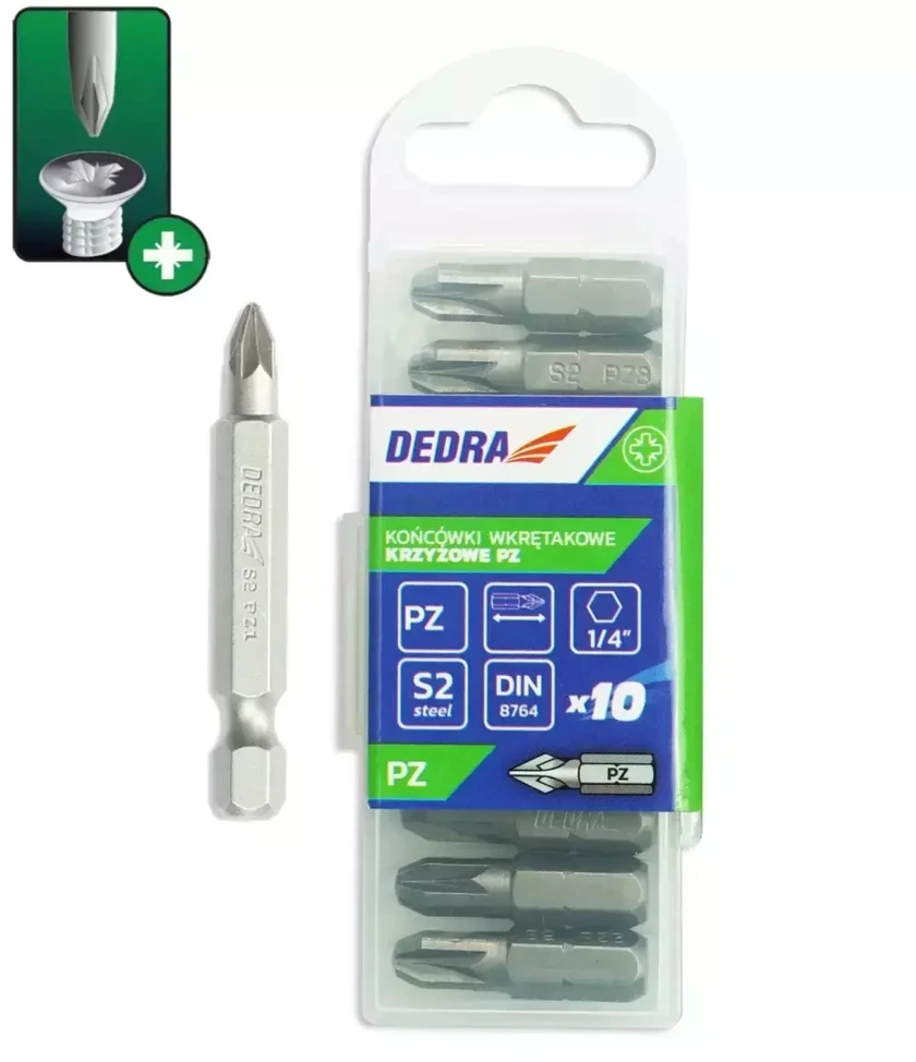 Dedra Atsuktuvo antgaliai Pozidriv PZ2x50mm10vnt plast deute